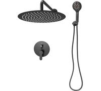SucceBuy Robinet de douche Système de douche à effet pluie pour salle de bain avec pomme de douche à effet pluie ronde de 305 mm et douchette, système de douche mural avec vanne en laiton durable et s