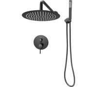 SucceBuy Robinet de douche Système de douche à effet pluie pour salle de bain avec pomme de douche à effet pluie ronde de 254 mm et douchette à main, kit de douche mural avec robinet en laiton et garn