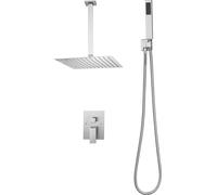 SucceBuy Robinet de douche Système de douche à effet pluie pour salle de bain avec pommeau de douche à effet pluie carré de 305 mm et douchette, robinetterie pour montage au plafond avec vanne en lait