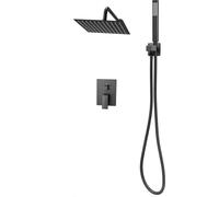 SucceBuy Robinet de douche Système de douche à effet pluie pour salle de bain avec pommeau de douche à effet pluie carré de 254 mm et douchette à main, kit de douche mural avec robinet en laiton et él