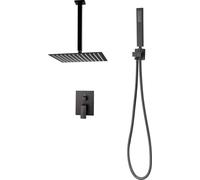 SucceBuy Robinet de douche Système de douche à effet pluie pour salle de bain avec pommeau de douche à effet pluie carré de 254 mm et douchette à main, kit de douche pour montage au plafond avec robin