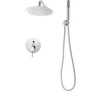 SucceBuy Robinet de douche Système de douche à effet pluie pour salle de bain avec pommeau de douche à effet pluie rond de 254 mm et douchette, robinet de salle de bain mural avec vanne en laiton dura