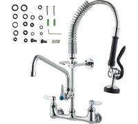 SucceBuy Robinet professionnel avec douchette de pré-évier, hauteur 53,3 cm, centre 20,3 cm, bec pivotant 30,5 cm, robinet d'évier de cuisine à montage mural, construction en laiton avec douchette ext