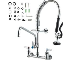 SucceBuy Robinet professionnel avec douchette de pré-évier, hauteur 53,3 cm, centre 20,3 cm, bec pivotant 30,5 cm, robinet d'évier de cuisine à montage mural, construction en laiton avec douchette ext