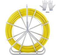 SucceBuy Ruban de tirage en fibre de verre, 656 pieds, 1/4 de pouce, tire-fils Duct Rodder, support de rouleau en acier, 3 têtes de tirage, non conducteur, pour les murs et les fils électriques