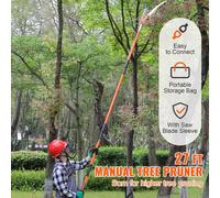 SucceBuy Scie à élaguer manuelle , sécateur extensible de 2,2 à 8,1 m, lame et ciseaux tranchants en acier, 8 poignées légères en fibre de verre, pour élaguer les branches hautes et tailler les palmie