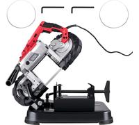 SucceBuy Scie à ruban portable Capacité de coupe 5 pouces Sans fil avec socle amovible en acier allié - Vitesse variable, moteur 10A, Scie à ruban à coupe profonde pour le métal et le bois