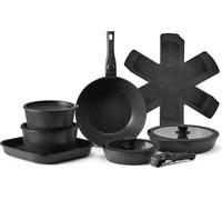 SucceBuy Set de 17 ustensiles de cuisine antiadhésifs en granit-Noir