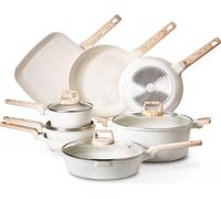 SucceBuy Set de 19 ustensiles de cuisine antiadhésifs en granit, blanc