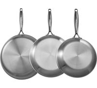 SucceBuy Set de 3 poêles à frire (24 / 28 / 32 cm), poêles robustes en acier inoxydable avec poignée résistante à la chaleur, polyvalentes pour les cuisinières à gaz, électriques et à induction, Argen