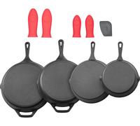 SucceBuy Set de poêles à frire en fonte (150 / 205 / 260 / 305 mm), poêles à frire robustes avec poignée résistante à la chaleur, ustensiles de cuisine polyvalents pour four, gaz et électrique, noir
