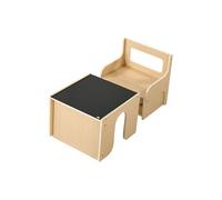 SucceBuy Set de Table et Chaise Enfant avec Rangement Tableau Noir Bois Naturel 39,8x31,5x40cm