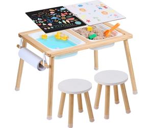 SucceBuy Set de table et de chaises sensorielles pour enfants, en bois avec 2 tabourets et des récipients - cadeau