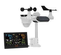 SucceBuy Station Météo 7-en-1 Écran Couleur 7,5"" WiFi, Capteur Extérieur Solaire, Alarme, Prévisions, Blanc