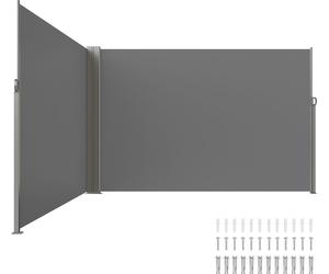 SucceBuy Store latéral rétractable, 200 x 600 cm Protection visuelle pour l'extérieur, séparateur d'espace étanche et coupe-vent en polyester 180 g pour terrasse, arrière-cour, balcon, gris
