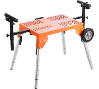 SucceBuy Support de scie à onglet avec tablette et roues, capacité de charge de 150 kg, hauteur et longueur réglables, portable et pliable pour une coupe efficace