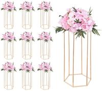 SucceBuy Support pour fleurs de mariage 290x250x600 mm, set de 10 tabourets pour fleurs avec plaque acrylique & pieds hexagonaux, support pour plantes pour fêtes, anniversaires, mariages, maison et dé