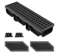 SucceBuy, système de drainage en plastique composé de 12 pièces, dimensions 510x140x90 mm. Comprend une rigole de sol, un couvercle et des embouts. Résiste jusqu'à 1,5 tonne, débit maximal de 13 m³/h.