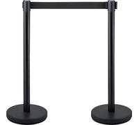 SucceBuy Système de guidage de personnes Poteau de barrage Lot de 4 2 m de long Barrière noire rétractable avec béton et socle métallique