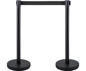 SucceBuy Système de guidage de personnes Poteau de barrage Lot de 4 2 m de long Barrière noire rétractable avec béton et socle métallique