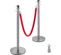 SucceBuy Système de guidage des personnes Delstahl Poteau de barrage Corde Poteau de délimitation avec 3 cordes de velours rouges de 1,5 m 4 paquets d'argent