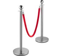 SucceBuy Système de guidage des personnes Delstahl Poteau de barrage Corde Poteau de délimitation avec 2 cordes de velours rouges de 1,5 m 4 paquets d'argent