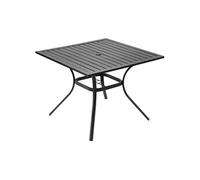 SucceBuy Table de terrasse carrée (94 x 94 cm) en acier au carbone robuste pour le jardin, le balcon et la terrasse, résistante aux intempéries, avec trou pour parapluie, peut supporter jusqu'à 68 kg,