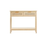 SucceBuy Table Console en Bureau Rotin Naturel Avec Etagère Porte Coulissante Bois