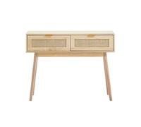 SucceBuy Table Console en Rotin Avec 2 Tiroirs de Bureau Rangement Porte Coulissante