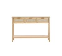 SucceBuy Table Console en Rotin Naturel Avec 3 Tiroirs Etagère Porte Coulissante Bois