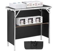 SucceBuy Table de bar pliante et portable, table de podium pour spectacle de pique-nique de fête, comprend un étui de transport, une jupe d'étagère de rangement 35-45 inch
