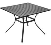 SucceBuy Table de terrasse carrée (94 x 94 cm) en acier au carbone robuste pour le jardin, le balcon et la terrasse, résistante aux intempéries, avec trou pour parapluie, peut supporter jusqu'à 68 kg,