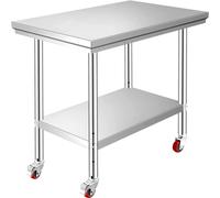 SucceBuy Table de travail de cuisine en acier inoxydable avec étagères, banc de travail commercial avec roulettes pour le stockage à domicile et dans les restaurants 30 x 24 inch