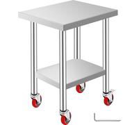 SucceBuy Table de travail en acier inoxydable 24 x 18 x 34 pouces 700 LBS capacité de charge 4 roues 3 niveaux réglables hauteur Heavy Duty Food Prep Worktable cuisine commerciale restaurant argent