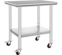 SucceBuy Table de travail en acier inoxydable 30 x 24 x 33 pouces, capacit ? de charge 700 LBS, 4 roues, hauteur r?glable, table de pr?paration alimentaire heavy duty pour cuisine commerciale, argent