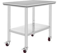 SucceBuy Table de travail en acier inoxydable 35 x 24 x 33 pouces 700 LBS de capacité de charge avec 4 roues hauteur réglable Heavy Duty Table de travail Food Prep pour cuisine commerciale restaurant 