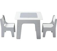 SucceBuy Table pour enfants 597x597x495 mm, table d'activités 4 en 1 avec plateau double face pour graffiti et briques de construction, table de jeu avec espace de rangement, 2 chaises incluses, convi