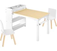 SucceBuy Table pour enfants avec 2 chaises & armoire de rangement à 3 étages, ensemble de tables pour enfants pour peindre, lire, écrire et apprendre, groupe de sièges pour chambre d'enfant, table de 