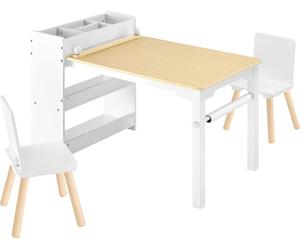 SucceBuy Table pour enfants avec 2 chaises & armoire de rangement à 3 étages, ensemble de tables pour enfants pour peindre, lire, écrire et apprendre, groupe de sièges pour chambre d'enfant, table de 