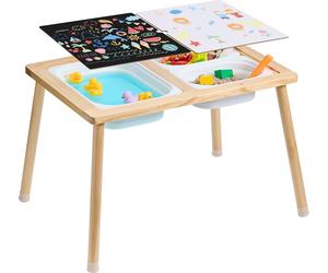 SucceBuy Table sensorielle pour jeunes enfants, 3 bacs de rangement, tableau d'activités double face, table de sable et d'eau, 120 cm, naturel
