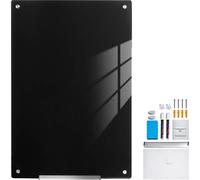 SucceBuy Tableau blanc magnétique en verre 36 "x24", tableau sans cadre effaçable à sec, montage mural, avec plumier, gomme et 2 stylos, noir