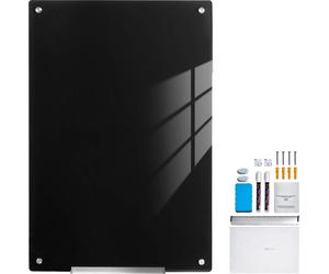 SucceBuy Tableau blanc magnétique en verre 36 "x24", tableau sans cadre effaçable à sec, montage mural, avec plumier, gomme et 2 stylos, noir