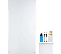 SucceBuy Tableau blanc magnétique en verre 72 "x36", tableau sans cadre effaçable à sec, montage mural, avec plumier, gomme et 2 stylos, blanc