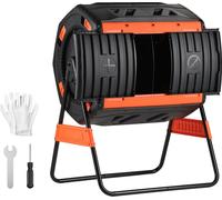 SucceBuy Tambour à compost 200 L, composteur rotatif pour l'extérieur avec 2 portes coulissantes, système d'aération et double compartiment, bac à compost en PP et acier pour les déchets de jardin, de