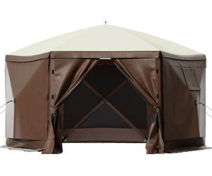SucceBuy Tente Pavillon, 3 x 3 m, abri de camping pop-up à 6 côtés avec fenêtres en filet, sac de transport portable et piquets de terre, grande tente d'ombre pour camping en plein air, pelouse, arriè