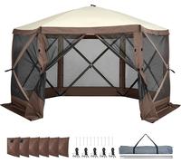 SucceBuy Tente Pavillon Pop-Up, abri solaire à 6 côtés avec panneaux pare-vue amovibles et fenêtres en filet, tente pare-vue de 12,5 x 12,5 pieds à montage rapide avec moustiquaire