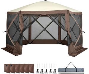 SucceBuy Tente Pavillon Pop-Up, abri solaire à 6 côtés avec panneaux pare-vue amovibles et fenêtres en filet, tente pare-vue de 12,5 x 12,5 pieds à montage rapide avec moustiquaire
