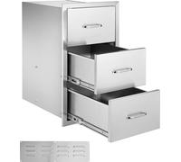 SucceBuy Tiroir de cuisine extérieur, meuble de rangement avec tiroirs (47 x 57 x 57 cm) en acier inoxydable, avec trois accès, tiroirs de rangement pour îlot de barbecue avec poignée, idéal pour les 