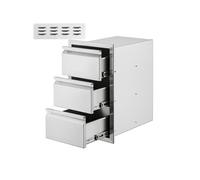 SucceBuy Tiroir Inox Cuisine Extérieur Encastrable 3 Espace Poignée Acier 38x48x65cm
