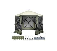 SucceBuy Tente de pavillon pop-up, protection solaire à 6 côtés avec toit, 6 panneaux pare-vue amovibles et fenêtres en filet, tente à montage rapide de 10 x 10 pieds avec moustiquaire, vert armée